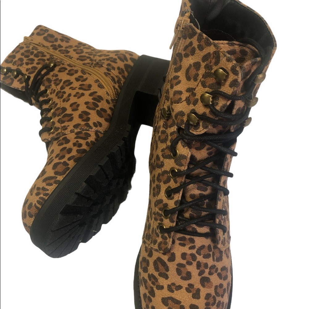 Mia Miki Leopard Print Lace Up Combat Boot - Picture 16 of 16